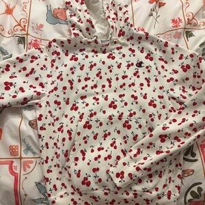 Champion Cream Hoodie with Red Cherry Print